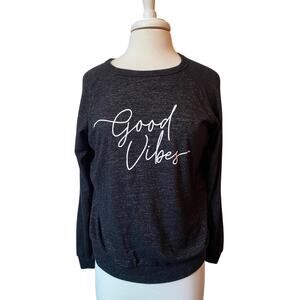 Buffalo David Bitton Women's L Graphic Good Vibes Soft Cozy Black Sweater Lounge